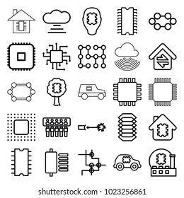 Circuit icons. set of 25 editable outline circuit icons such as cpu, cpu in house, cloud connection, spu, home connection, chip