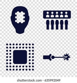 Circuit icons set. set of 4 circuit filled icons such as chip, electric circuit, cpu in head
