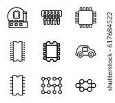 Circuit icons set. set of 9 circuit outline icons such as cpu, electric circuit, CPU in car, CPU