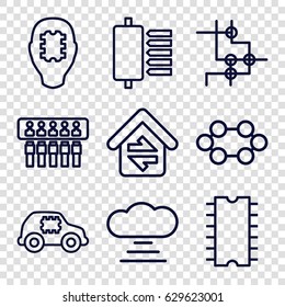Circuit icons set. set of 9 circuit outline icons such as home connection, cpu, cpu in car, cloud connection