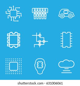 Circuit icons set. set of 9 circuit outline icons such as cpu, chip, cpu in car, cloud connection
