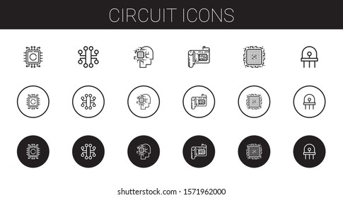 circuit icons set. Collection of circuit with cpu, electronic, artificial intelligence, diode. Editable and scalable circuit icons.