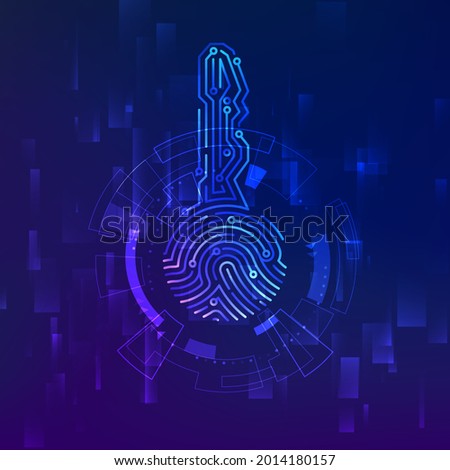 Circuit id key. Fingerprint scanner. Scan biometric fingermark electronic verification and identification. Vector illustration