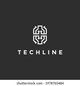 Circuit illustration design vector symbol logo technology on black background