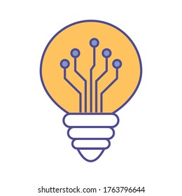 circuito dentro de la línea de bombilla de luz y diseño de iconos de estilo de relleno, idea de innovación y tema de creatividad Ilustración vectorial
