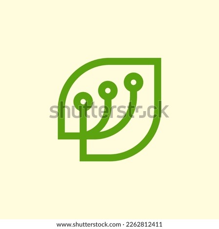 Circuit Leaf , VECTOR LOGO  ICON  Farming technology logo and business card design, business card design, line art, plant, leaf, Premium