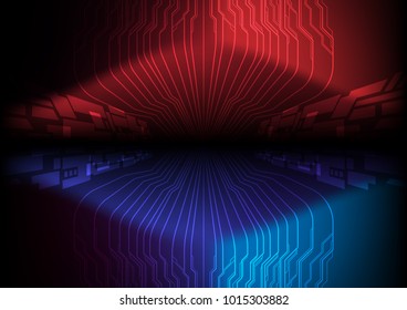Circuit line and board in perspective view in dark and light tone, technology abstract and symmetry concept, Vector illustration background.