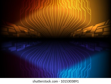 Circuit line and board in perspective view in dark and light tone, technology abstract and symmetry concept, Vector illustration background.