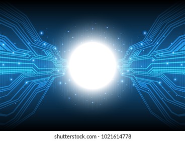 Circuit line and flare set in perspective view with technology abstract and futuristic concept, Vector illustration background.
