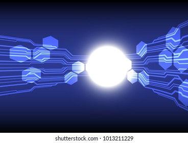 Circuit line and hexagons in perspective view, Abstract technology  background, Vector Illustration.