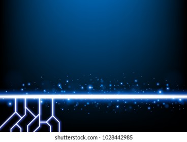 Circuit line with neon light and solar flare set,  Technology abstract and communication concept, Vector illustration.