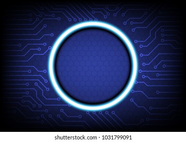 Circuit line with neon light, Technology abstract and communication concept, Vector illustration background.