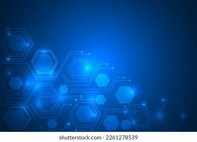 circuit lines abstract backdrop. abstract hexagons digital geometric on blue background. Technology connection illustration.