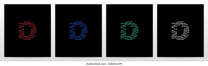 Circuit Lines Nodes Forming Letter Logo Design D