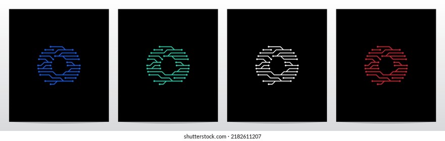 Circuit Lines Nodes Forming Letter Logo Design O