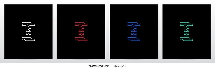 Circuit Lines Nodes Forming Letter Logo Design I
