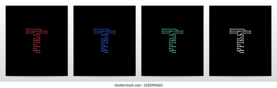 Circuit Lines Nodes Forming Letter Logo Design T