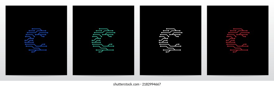 Circuit Lines Nodes Forming Letter Logo Design C