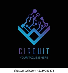 Circuit logo template with black isolated background. Vector logo design icon.