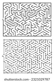 Circuit Maze: A Vector Illustration of an Electronically-themed Labyrinth. This vector illustration showcases a labyrinth designed in the style of an electronic circuit board.