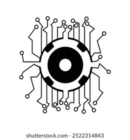 Icono de red de circuito en blanco y negro