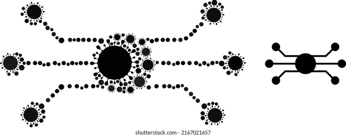 Circuit node mosaic icon. Vector collage is organized from scattered virus cell icons. Virus cell mosaic circuit node icon. Circuit node mosaic for pandemic templates.