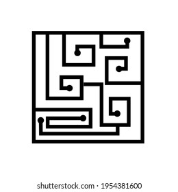 Circuit outline vector icon. Technology element. Processor label. Motherboard. Microchip. Electronics. Data storage. Engineering backdrop. Flat simple line design illustration.