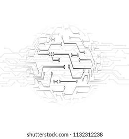 Circuit pattern. Abstract technology circuit board circle background. Track microcircuit under the magnifying glass. Vector illustration