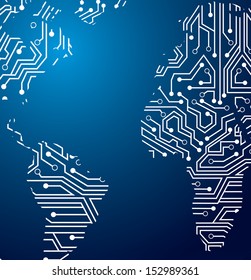 circuit planet over blue background  vector illustration