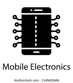 A circuit print embedded on smartphone screen, icon for mobile electronics 