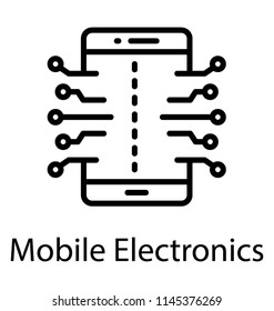 A circuit print embedded on smartphone screen, icon for mobile electronics 