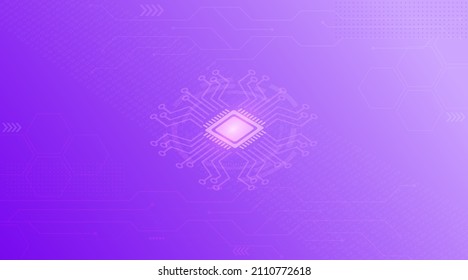 Circuit processor technology purple background illustration.