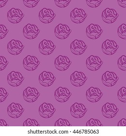 Circuit of purple roses seamless pattern on pink background. Fashion design. Modern spring, summer stylish abstract. Template for prints, textile, wrapping, decoration, wallpaper. Vector illustration