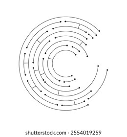 Circuit radial board line microchip, software. Integrated motherboard, connections. Innovative Electronic Network. Technology background, design elements Round shape consisting of dots and lines
