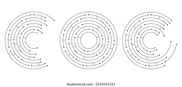 Circuit radial board line microchip, software. Integrated motherboard, connections. Innovative Electronic Network. Technology background, design elements Round shape consisting of dots and lines
