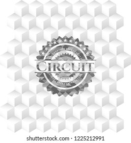 Circuit realistic grey emblem with geometric cube white background