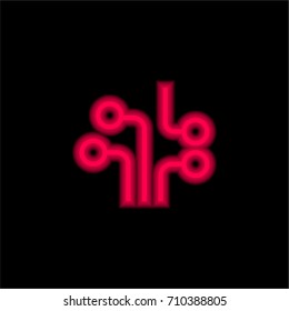 Circuit red glowing neon ui ux icon. Glowing sign logo vector
