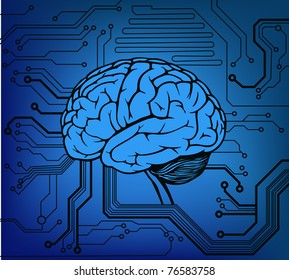 circuit style with brain model. vector background