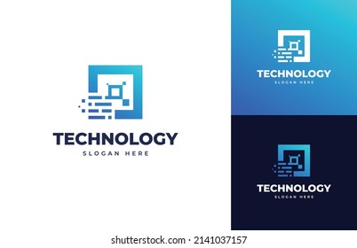 Circuit tech future board chip innovation vector logo design, Creative tech modern electricity connect wire logo design