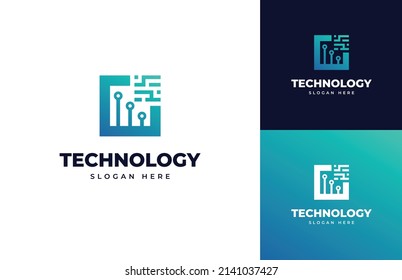 Circuit tech future board chip innovation vector logo design, Creative tech modern electricity connect wire logo design