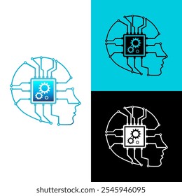 circuit tech head logo integrates intelligence and connects human thinking with the most advanced circuit chips