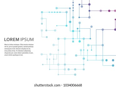 Circuit technology background, connected dots and lines. Vector abstract design.