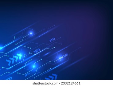 Circuit technology background with circuit lines interlaced with rising arrows which represents the information of the connection of information technology together and sends information quickly