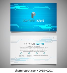 Circuit Technology Future Creative Design Simple Business Card Blue Template Vector