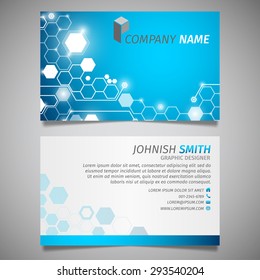 circuit technology hexagon creative design simple business card blue template vector