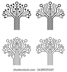 Circuit technology tree vector set. Black line tech tree icon.