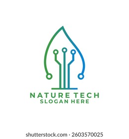 Circuit Tree Leaf line network logo vector. Nature Technology logo design