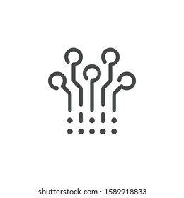 Circuit tree line icon. Scheme for microchip, connector, processor concept. Cryptographic engineering outline sign. Symbol for blockchain series. Vector illustration isolated