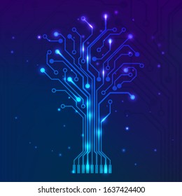 Circuit tree on blue background. Science and technology concept. Computer motherboard system. Vector