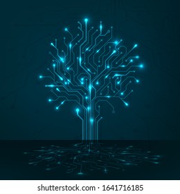 Circuit tree on blue background. Science and technology concept. Computer motherboard system. Modern hardware design. Vector